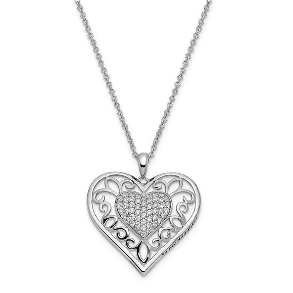 Rhodium Plated Sterling Silver & CZ To My Daughter Necklace 18 Inch